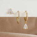 3PCS Waterdrop Shape Zircon Hoop Earrings Triangle Flower Studs