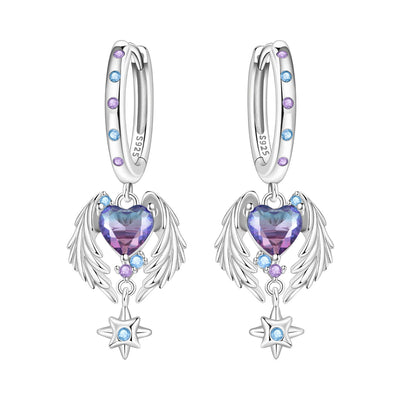 925 Sterling Silver Wings Guardian Love Heart Drop Earrings Trendy Jewellery