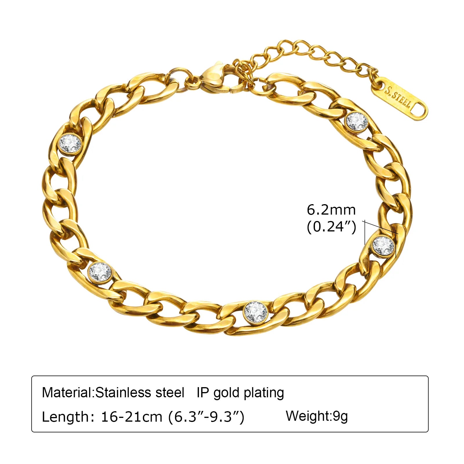 Charms Tennis Bracelet for Women, Cubic Zirconia Chain Bracelet Adjustable,Stainless Steel Miami Link CZ Bangle Gift