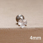 Korean Sweet Stainless Steel Zircon Heart Stud Earrings 3-6mm