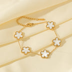 White Flower Stainless Steel Bracelet Five-Leaf Clover Wrist Jewellery