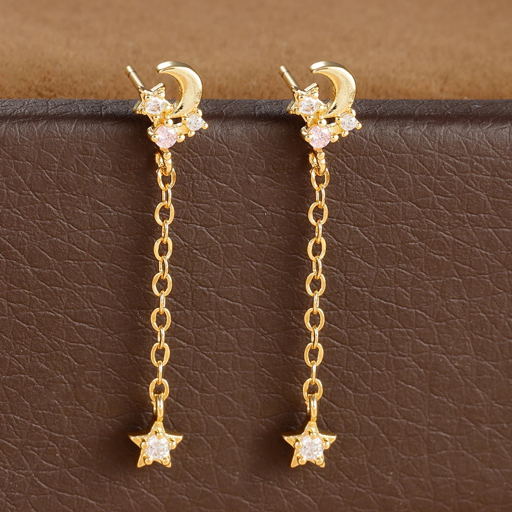 Vintage Crystal Zirconia Stainless Steel Earrings Star Pendant