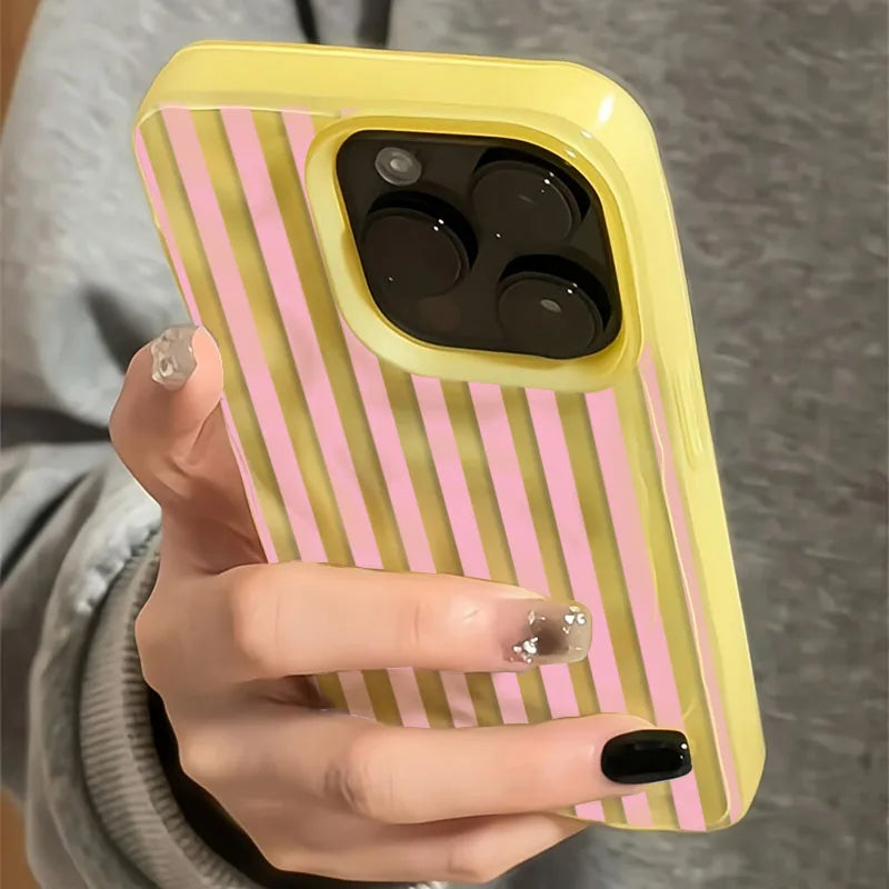 White Striped Blue Texture Case for iPhone 17 16 15 14 13 12 11 Pro Max Plus