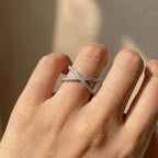 925 Sterling Silver Luxury Cross X Shape Engagement Ring Full Paved CZ Stone Simple Jewellery
