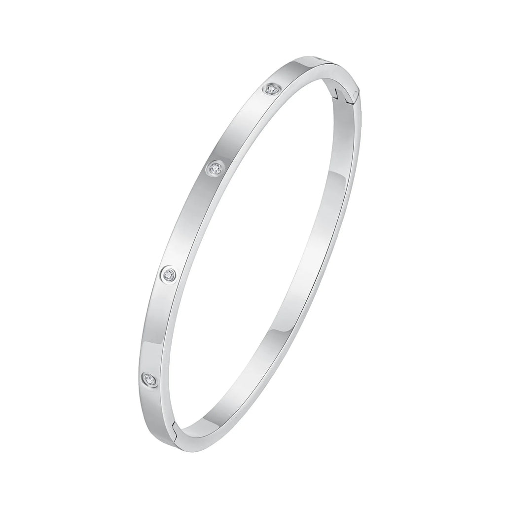 Cubic Zirconia Love Friendship Bracelets,6mm 4mm Women Bangles With CZ Stones, 18K Gold Plated Stainless Steel Jewelry