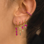 Luxury Rose Red Zircon Stainless Steel Water Drop Hoop Earring