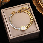 Heart Roman Numeral Zircon Bead Stainless Steel Snake Bone Bracelet