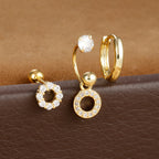 3pcs Stainless Steel Zircon Huggie Hoop Earrings Set Star Moon