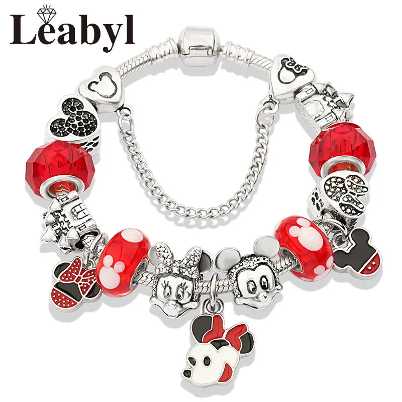 Pink Crystal Bead Charm Bracelet Colourful Enamel Handmade DIY Jewellery
