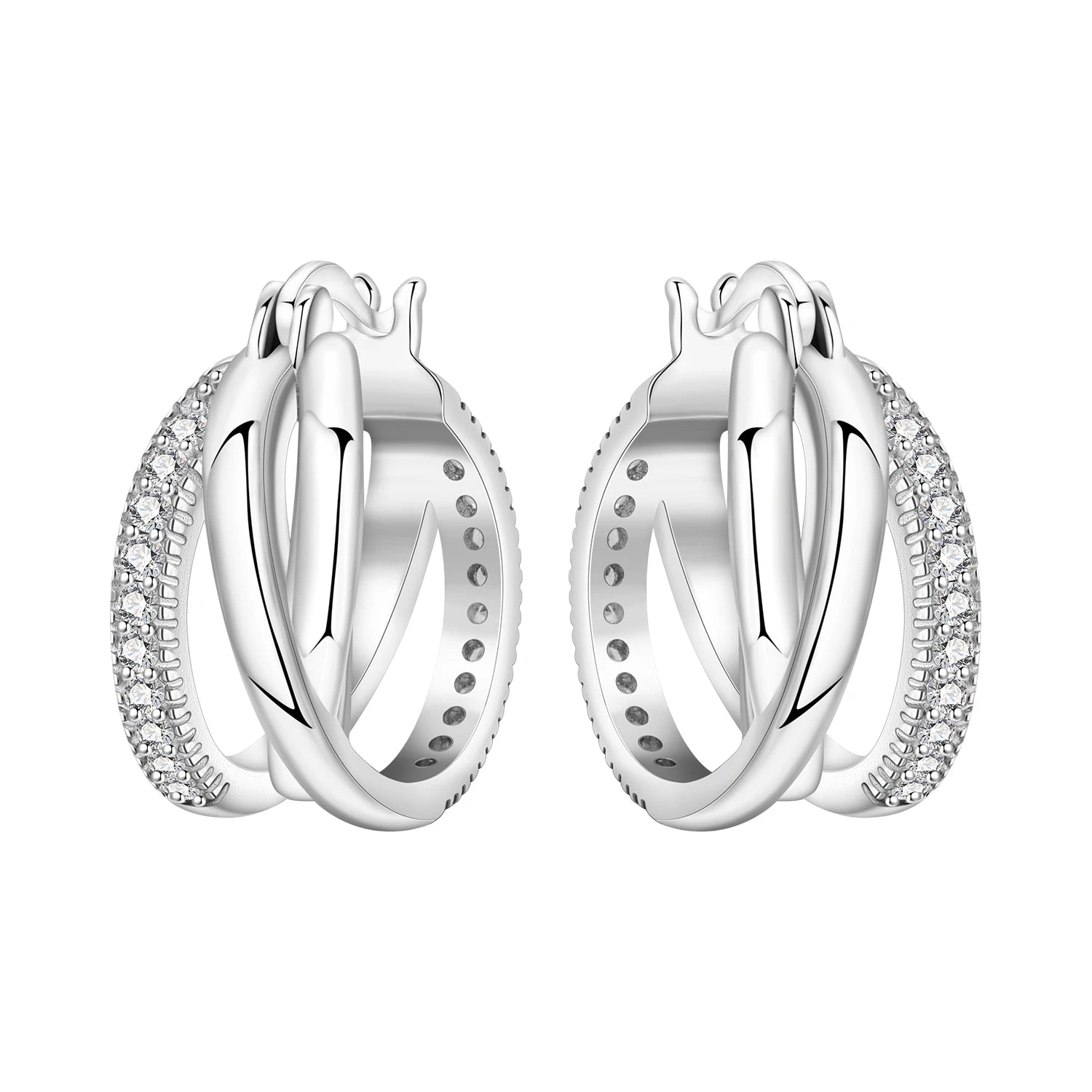 925 Sterling Silver Square Chain Stone Inlaid Hoop Earrings Trendy Jewellery