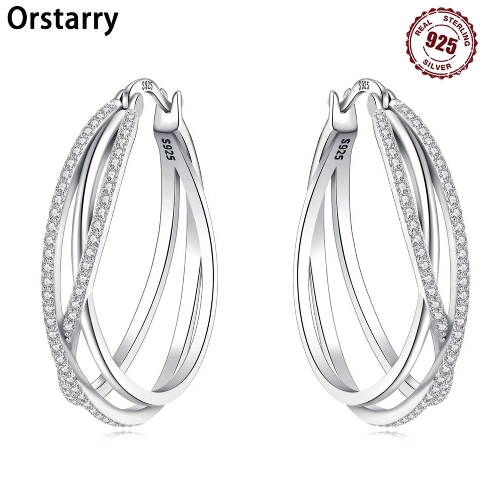 925 Sterling Silver Curve Weaving Large Circle Versatile Hoop Earrings Gift