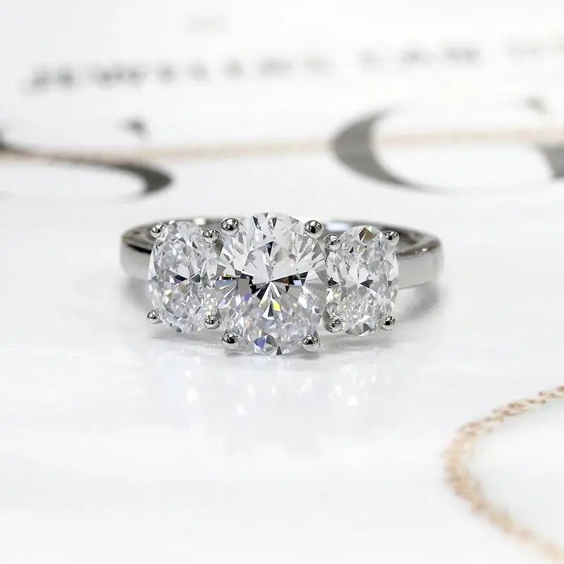 925 Sterling Silver Classic Sparkling Oval Zircon Ring High Quality Wedding Party Anniversary Gift