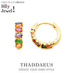 Golden Colourful Stones Hoop Earrings 925 Sterling Silver Bohemia Gift