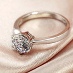 925 Sterling Silver Six Claw Cubic Zirconia Wedding Ring Simple Elegant Engagement Proposal Gift