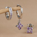 3PCS Gold Colour Crystal Zirconia Drop Earrings Flower Dangle Set