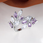 Marquise Cut Royal Blue Green Purple Pink Zircon Leaf Rings For Women Rose Gold Color Boho Cocktail Ring Wedding Bands Jewelry