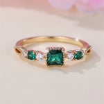 Minimalist Female Square Green Stone Thin Rings For Women Antique Gold Color White Zircon Stacking Wedding Bands Party Jewelry