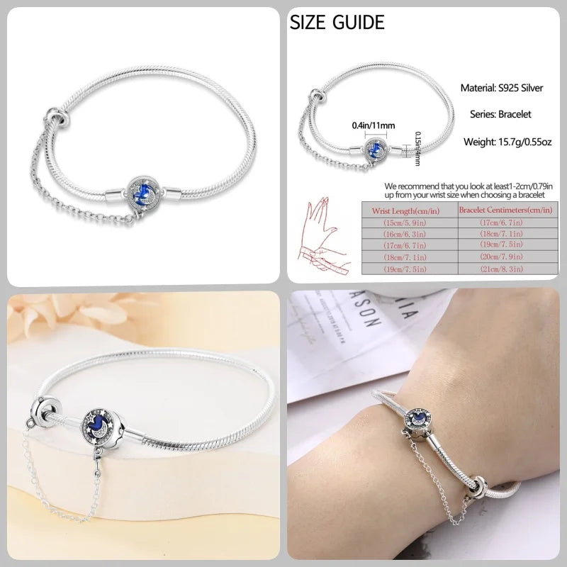 925 Silver 17-20CM Heart Pave Zirconia Original Bracelets Infinity Bracelet Fit DIY Charms Bead Birthday Jewelry Gifts Hot Sale