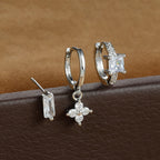 3PCS Stainless Steel Flower Crystal Zirconia Hoop Earrings Square