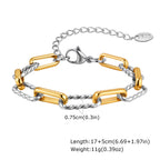 Two Tone Chain Bracelet for Women, Chunky Mixed Metal Link, Stainless Steel Waterproof Jewelry, Stylish Adjustable Wristband