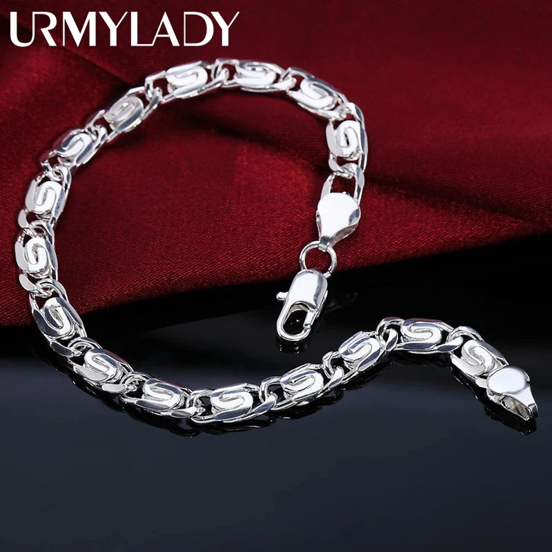 Solid Chain Charm Bracelet 925 Sterling Silver Men Women Classic Wedding Gift