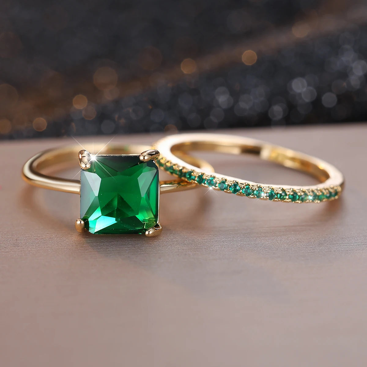Princess Cut Red Green Stone Square Zircon Bridal Wedding Sets Gold Color Stacking Engagement Rings For Women Mothers Day Gifts