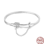 925 Silver 17-20CM Heart Pave Zirconia Original Bracelets Infinity Bracelet Fit DIY Charms Bead Birthday Jewelry Gifts Hot Sale