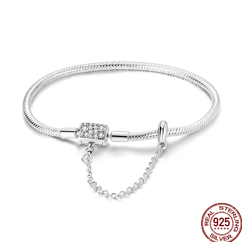 925 Silver 17-20CM Heart Pave Zirconia Original Bracelets Infinity Bracelet Fit DIY Charms Bead Birthday Jewelry Gifts Hot Sale