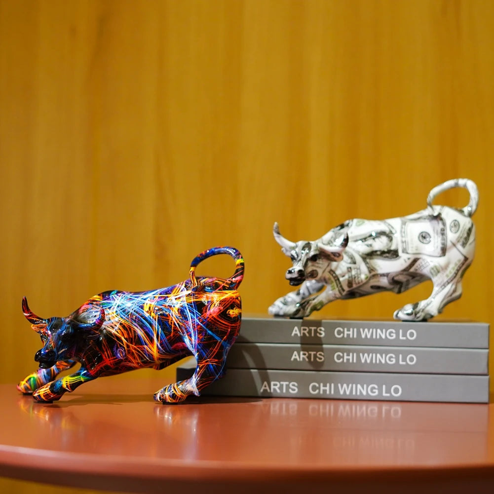 Wall Street Bull Sculptures Statue Animal Figurines Office Desk Decor Modern Art
