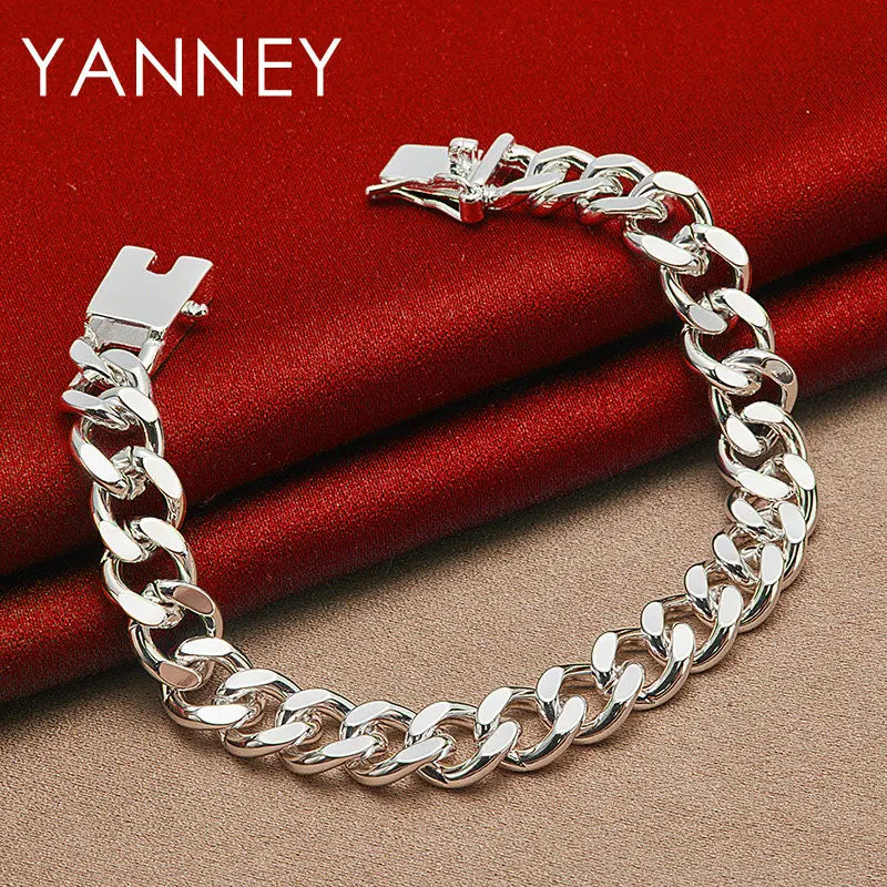 925 Sterling Silver 8-inch 10mm Cuban Chain Bracelet Men Women Hip Hop Gift
