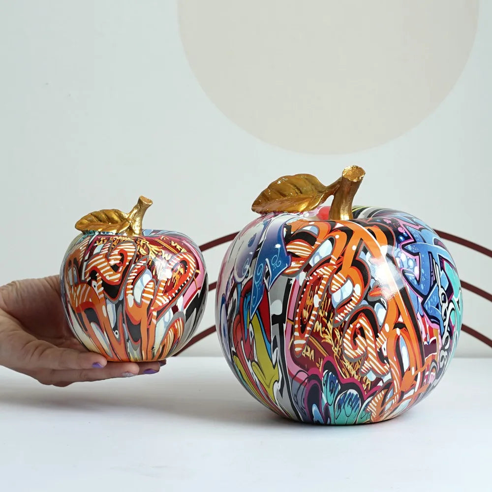 Painting Apple Sculptures Resin Fruit Ornament Statue Modern Pop Art Table Decor