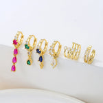 Korean Stainless Steel Multicolor Crystal Water Drop Dangle Earrings