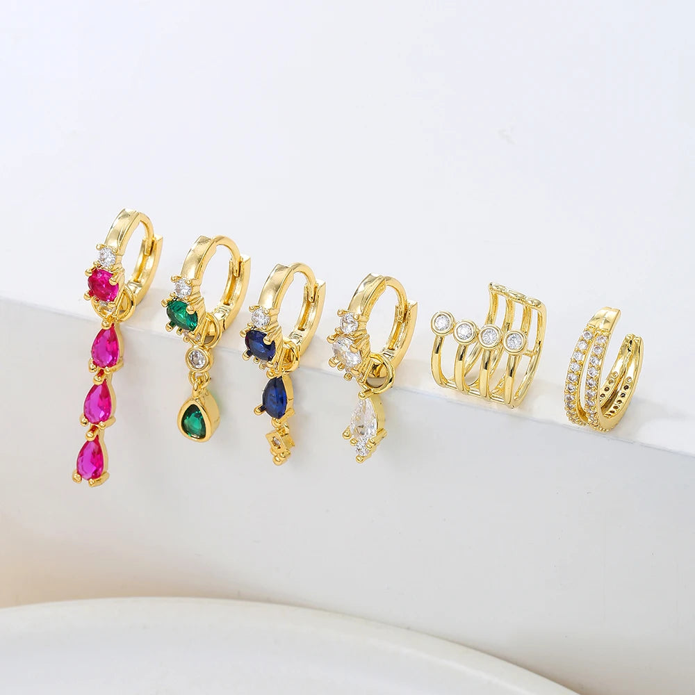 Korean Stainless Steel Multicolor Crystal Water Drop Dangle Earrings