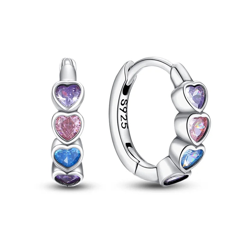 925 Sterling Silver Simple Love Heart Zircon Circle Hoop Earrings Jewellery