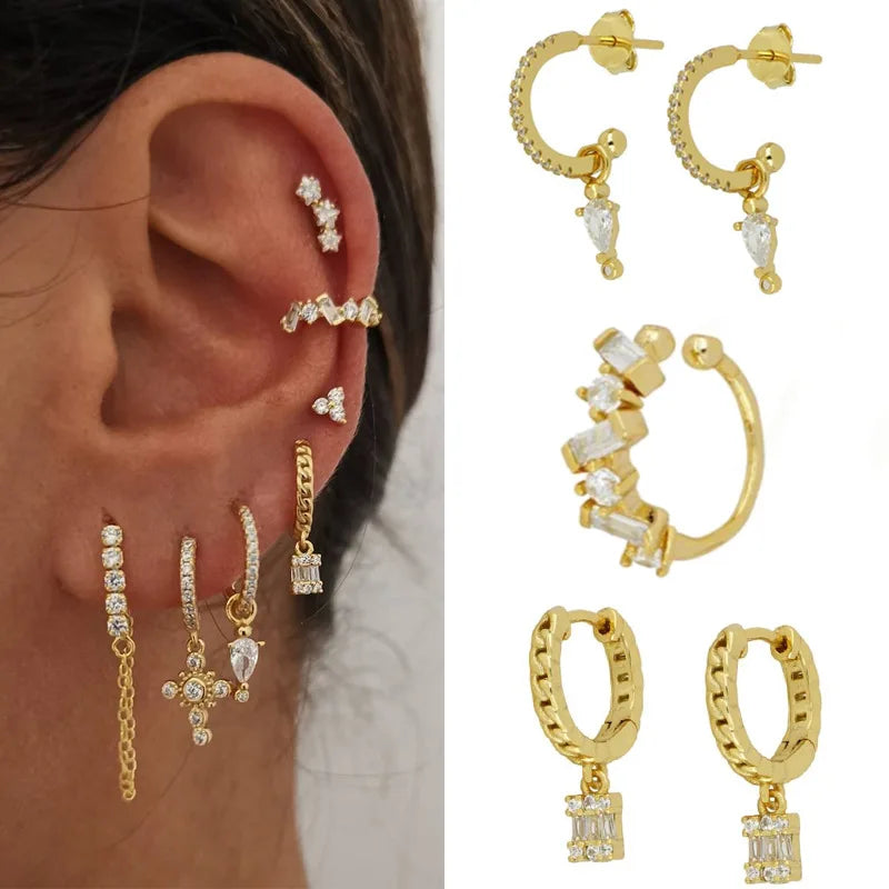 New Stainless Steel Cubic Zirconia Hoop Earrings Small Pendant