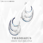 Blue Stones Wave Creole Hoop Earrings 925 Sterling Silver Bohemia Gift
