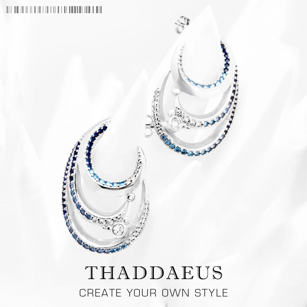 Blue Stones Wave Creole Hoop Earrings 925 Sterling Silver Bohemia Gift
