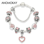 Romantic Pink Heart Charm Bracelet Fine Crystal DIY Bead Bangle Gift