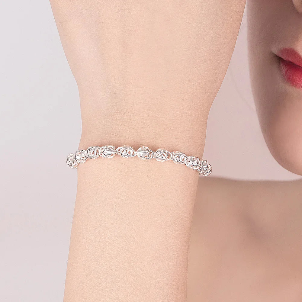 Hollow Ball Chain Bracelet 925 Sterling Silver Women Fashion Wedding Gift