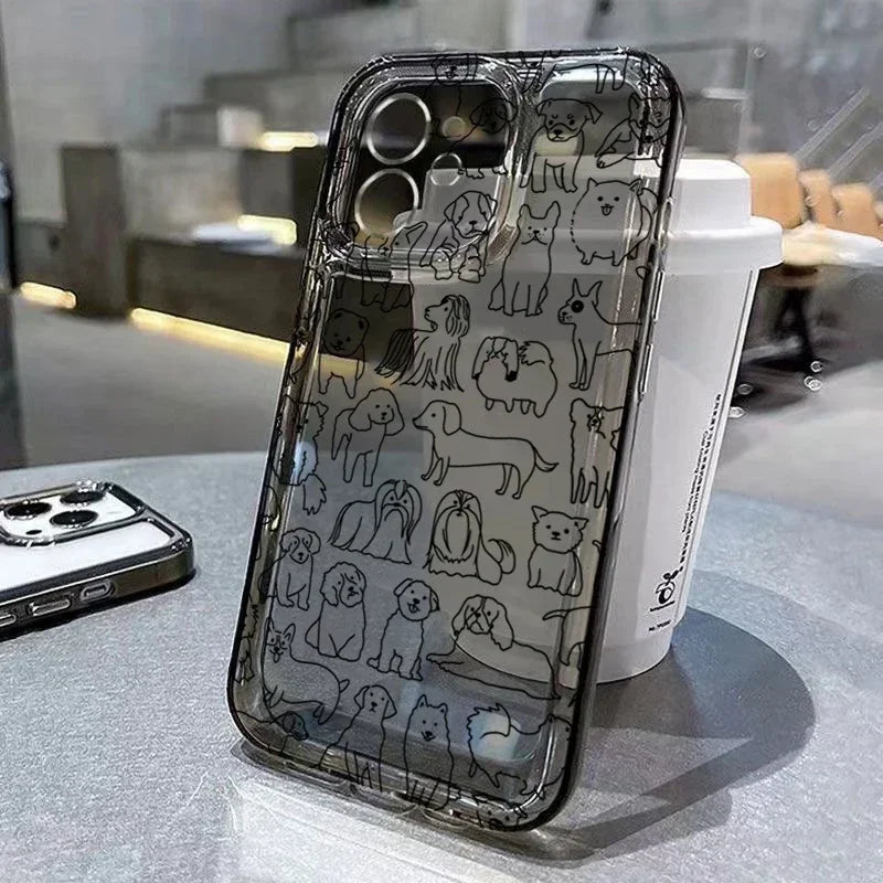 Graffiti Cartoon Dog Cat Case for iPhone 16 15 14 13 12 11 Pro Max XR SE3