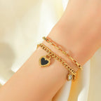 Reversible Heart Stainless Steel Charm Bracelet 18K Gold Plated Waterproof