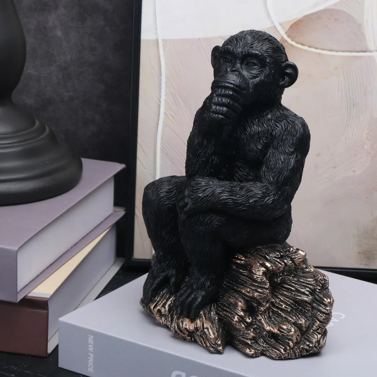 Resin Black Gorilla Sculpture Chimpanzee Statue Home Bookshelf Decor Thinker Figurine