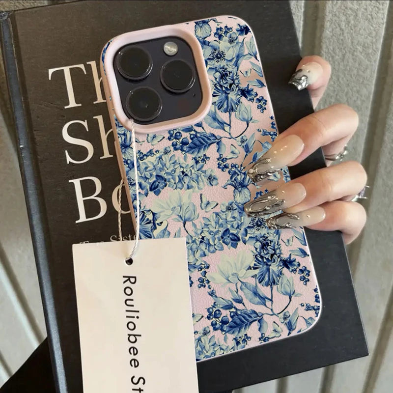 Porcelain Flower Case for iPhone 17 16 15 14 13 12 Pro Max Plus