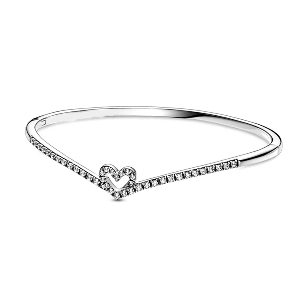 For Women 925 Sterling Silver Moments Heart Closure Bracelet Classic Snake Chain Jewelry Gift Fit Original Charm DIY