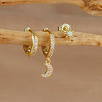 3PCS Gold Silver Star Moon Hanging Earrings Set Stainless Steel