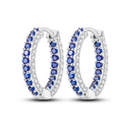 925 Sterling Silver Geometric Minimalist Blue Zircon Circle Hoop Earrings Gift
