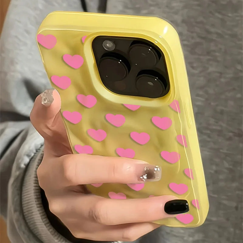 Pink Heart Texture Case for iPhone 17 16 15 14 13 12 11 Pro Max Plus Colour
