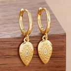 2PCS Fashion Stainless Steel Leaf Evil Eye Dangle Earrings 14K Gold