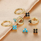 3PCS Fashion Stainless Steel Flower Small Hoop Earrings Set 18K Gold