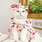 Sweet Bow Dog Cat Dress Set, Floral Lace Party Dress with Bow Tie, Cute Photoshoot Outfit for Small Medium Pets, Special Occasio
